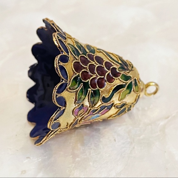Gold Tone Cloisonné Enamel Butterfly Grape Holiday Bell Ornament - Picture 8 of 10